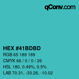 カラーコード: HEX #41BDBD | qconv.com