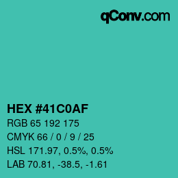 Color code: HEX #41C0AF | qconv.com