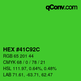 Color code: HEX #41C92C | qconv.com