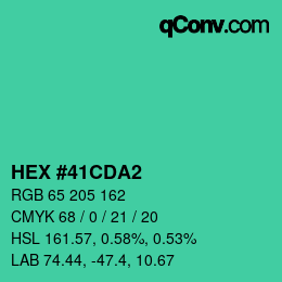 カラーコード: HEX #41CDA2 | qconv.com