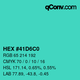 カラーコード: HEX #41D6C0 | qconv.com
