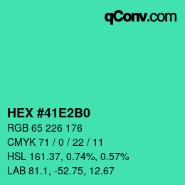 カラーコード: HEX #41E2B0 | qconv.com