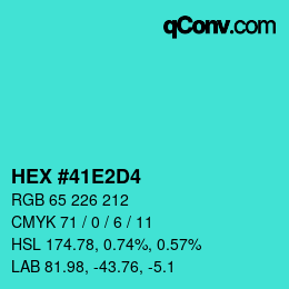 カラーコード: HEX #41E2D4 | qconv.com
