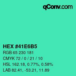 カラーコード: HEX #41E6B5 | qconv.com