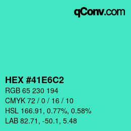 Color code: HEX #41E6C2 | qconv.com