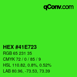 颜色代码: HEX #41E723 | qconv.com