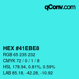 Farbcode: HEX #41EBE8 | qconv.com