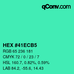 颜色代码: HEX #41ECB5 | qconv.com