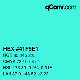Farbcode: HEX #41F5E1 | qconv.com