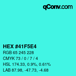 カラーコード: HEX #41F5E4 | qconv.com