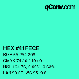 Color code: HEX #41FECE | qconv.com