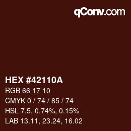 Color code: HEX #42110A | qconv.com