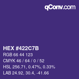 Color code: HEX #422C7B | qconv.com