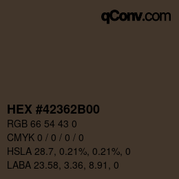 Color code: HEX #42362B00 | qconv.com
