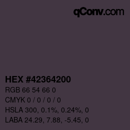 Color code: HEX #42364200 | qconv.com