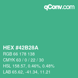 Farbcode: HEX #42B28A | qconv.com