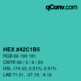 カラーコード: HEX #42C1B5 | qconv.com