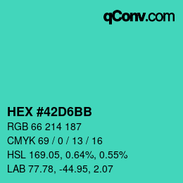 カラーコード: HEX #42D6BB | qconv.com