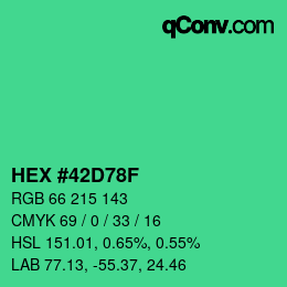 Color code: HEX #42D78F | qconv.com