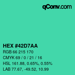 Color code: HEX #42D7AA | qconv.com