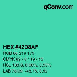 Color code: HEX #42D8AF | qconv.com