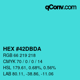 カラーコード: HEX #42DBDA | qconv.com