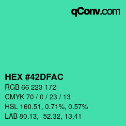 Color code: HEX #42DFAC | qconv.com