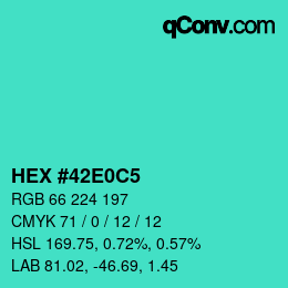 Color code: HEX #42E0C5 | qconv.com