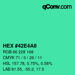 Color code: HEX #42E4A8 | qconv.com