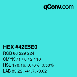 Color code: HEX #42E5E0 | qconv.com