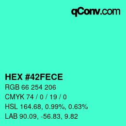 カラーコード: HEX #42FECE | qconv.com