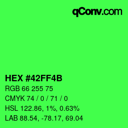 Color code: HEX #42FF4B | qconv.com