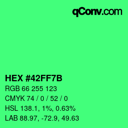 Color code: HEX #42FF7B | qconv.com