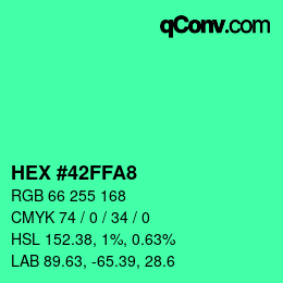 Color code: HEX #42FFA8 | qconv.com