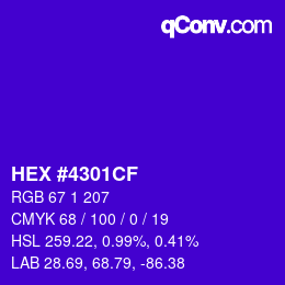 カラーコード: HEX #4301CF | qconv.com