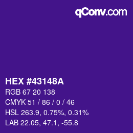 Color code: HEX #43148A | qconv.com