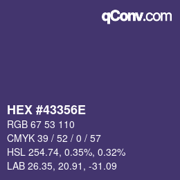 Color code: HEX #43356E | qconv.com