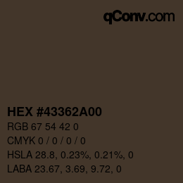 Color code: HEX #43362A00 | qconv.com