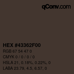 Color code: HEX #43362F00 | qconv.com