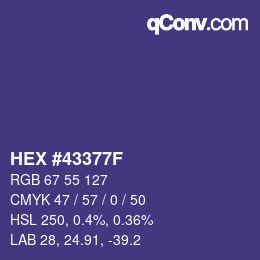 Color code: HEX #43377F | qconv.com