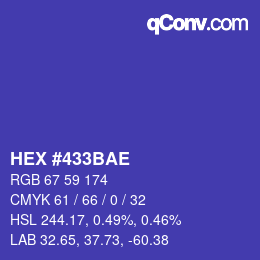 Color code: HEX #433BAE | qconv.com