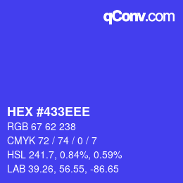 Color code: HEX #433EEE | qconv.com