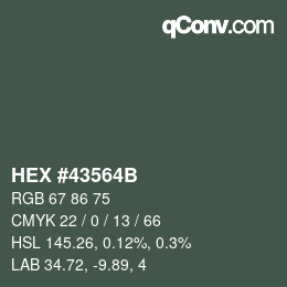 Farbcode: HEX #43564B | qconv.com