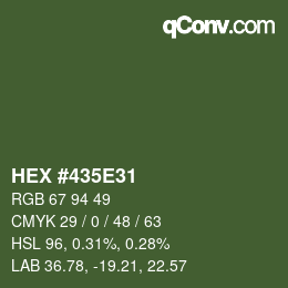 Farbcode: HEX #435E31 | qconv.com