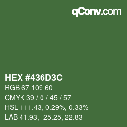 Color code: HEX #436D3C | qconv.com