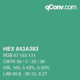 Farbcode: HEX #43A383 | qconv.com