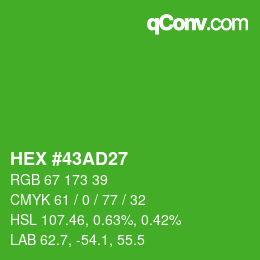 颜色代码: HEX #43AD27 | qconv.com