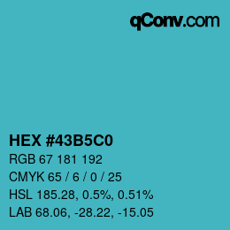 カラーコード: HEX #43B5C0 | qconv.com