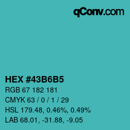 カラーコード: HEX #43B6B5 | qconv.com