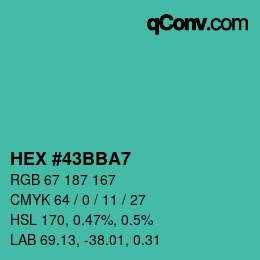 Color code: HEX #43BBA7 | qconv.com